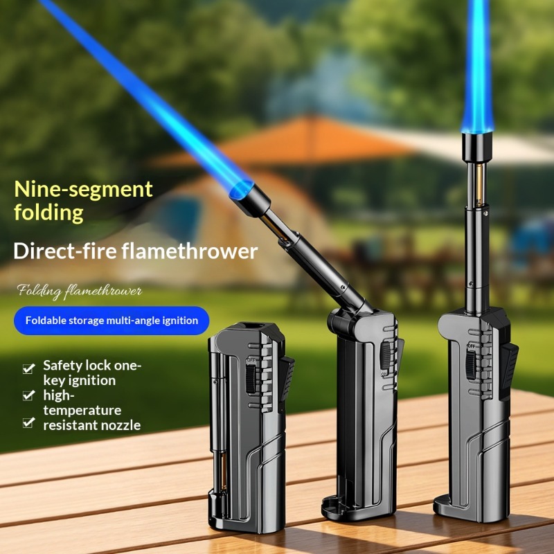 Fire Piston Starter - 2026年折りたたみ式ノズル高火力防風ジェットフレームガスライター 安全ロック点火スイッチ アウトドアBBQキッチンシガーライター