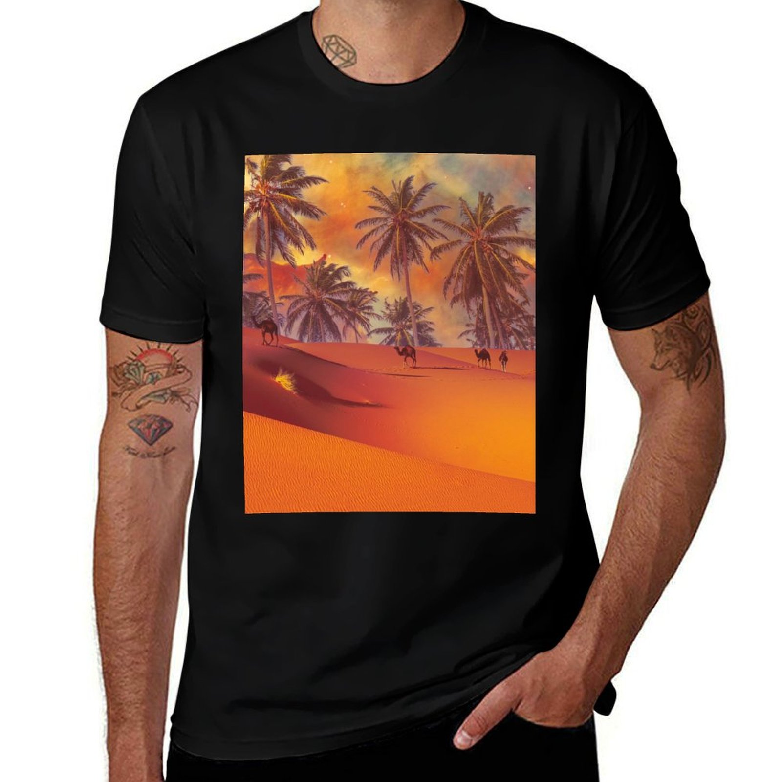 Outdoor Adventure Uva - 砂漠のオアシス、冒険者のためのイメージ Tシャツ UVカット アウトドアTシャツ